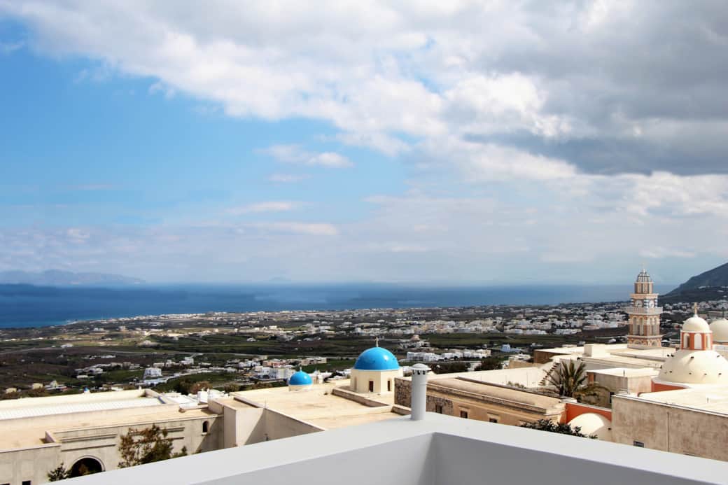 View of eastern Santorii from rooftop terrace