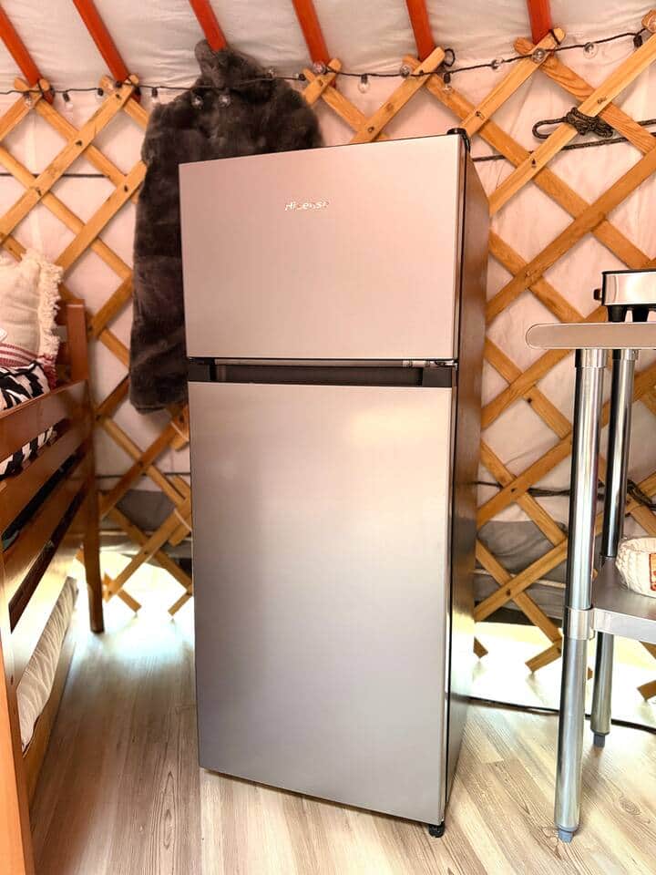 Small fridge with separate door for freezer