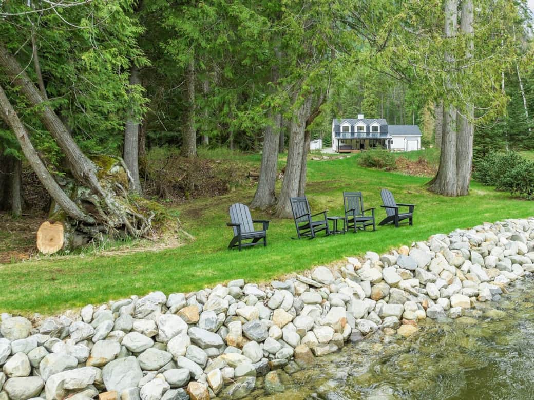 Sit back and relax along the banks of the Moyie River, or bring your fishing pole! I'm sorry, but there's no direct access to the river. There is sharp rip-rap for bank enhancement.