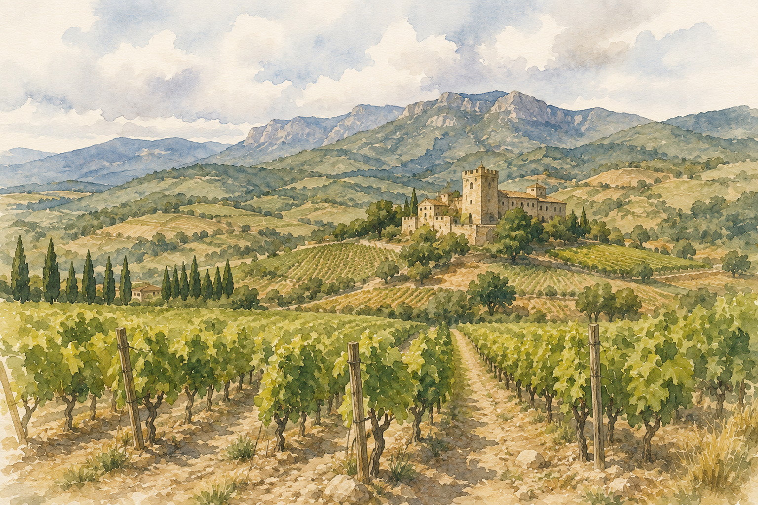Watercolor vineyards of Conca de Barberà