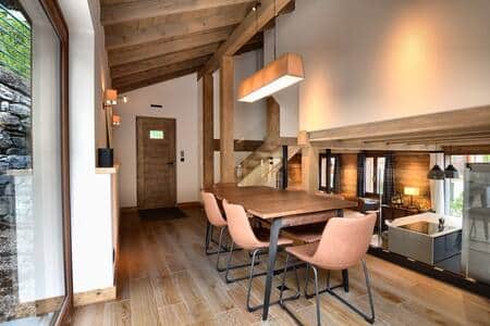 The split level dining space and main front door