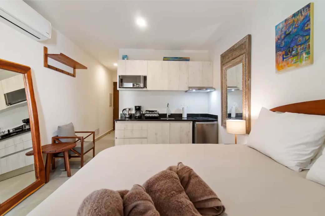 Unwind with king bed, smart TV, desk, patio – perfect stay.