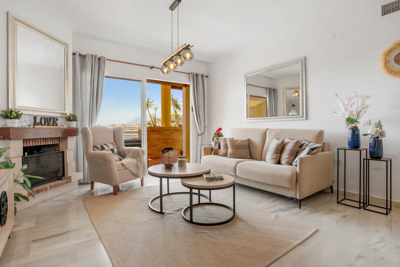 Open plan living space with natural light.