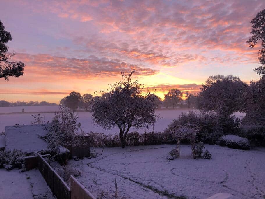 View from the back of the house on a snowy winter morning
