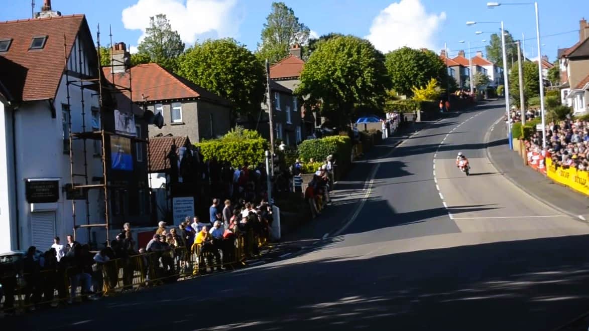 Isle of Man TT riders descending Bray Hill on the Mountain Course