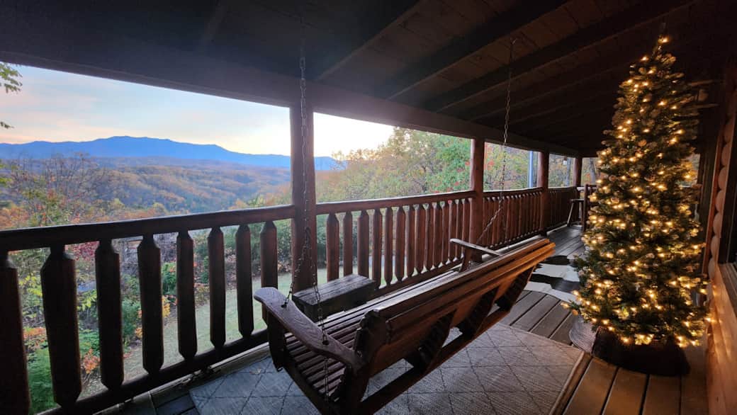 Cozy holiday ambiance on the porch, overlooking the Smokies Cozy holiday ambiance on the porch, overlooking the Smokies