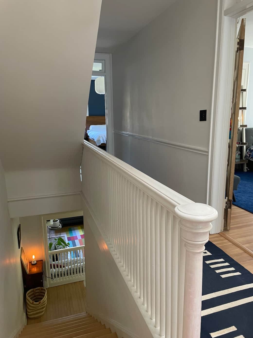 One of two staircases leading to Living room.