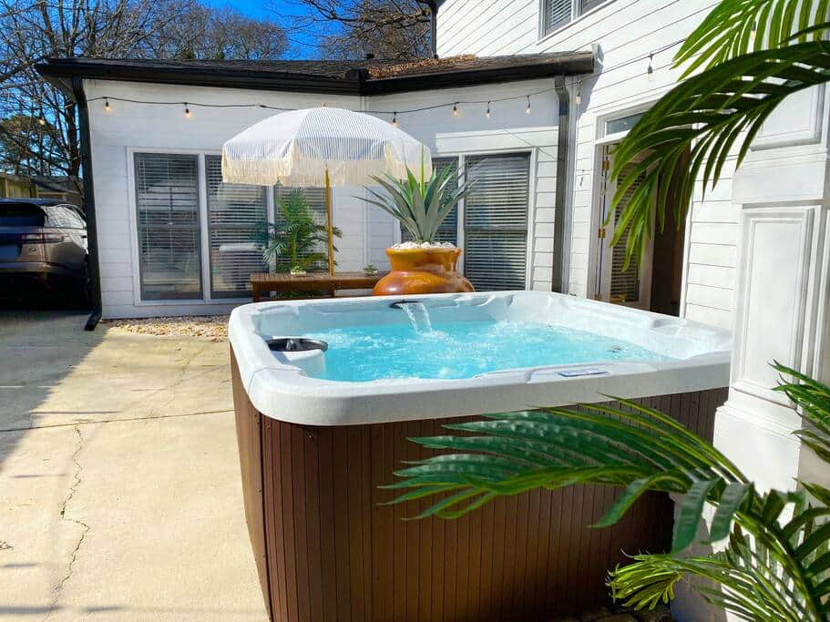 Indulge in ultimate relaxation in our private hot tub oasis! Seating 7, with hydro-therapy jets