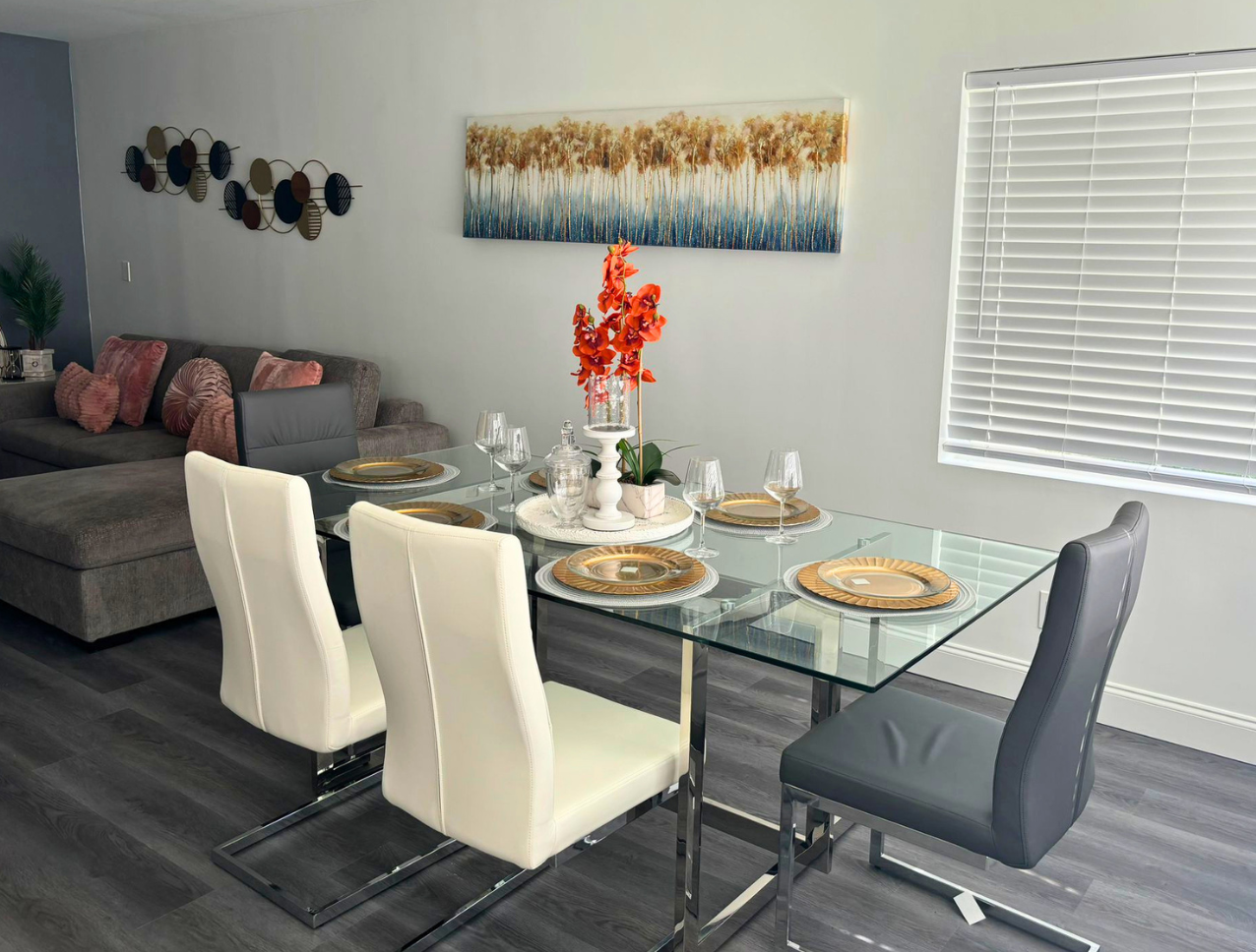 Stylish and spacious dining table for 4 with decorative details. Lakeland, FL