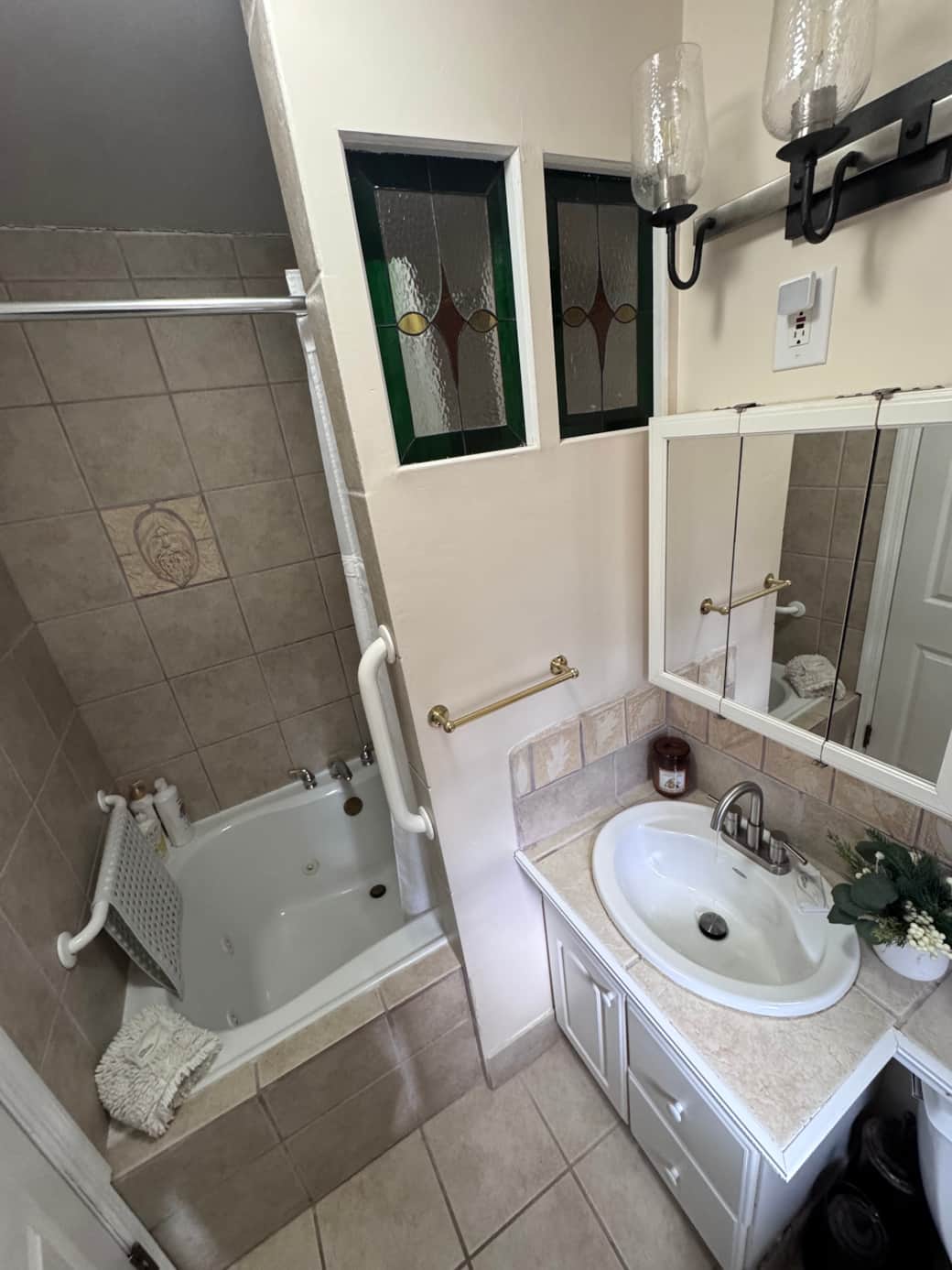 Spacious bathrooms including a whirlpool hot tub with jets. 