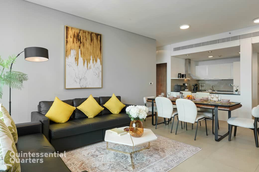 Living area and dining area. 