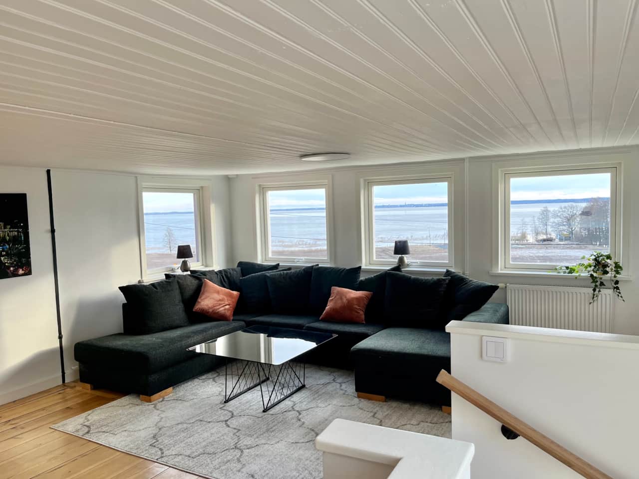 Living room with lake view