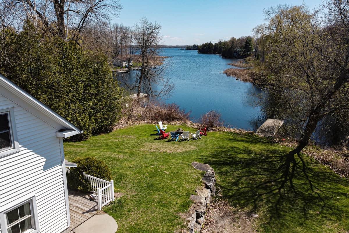 Private waterfront lawn and dock