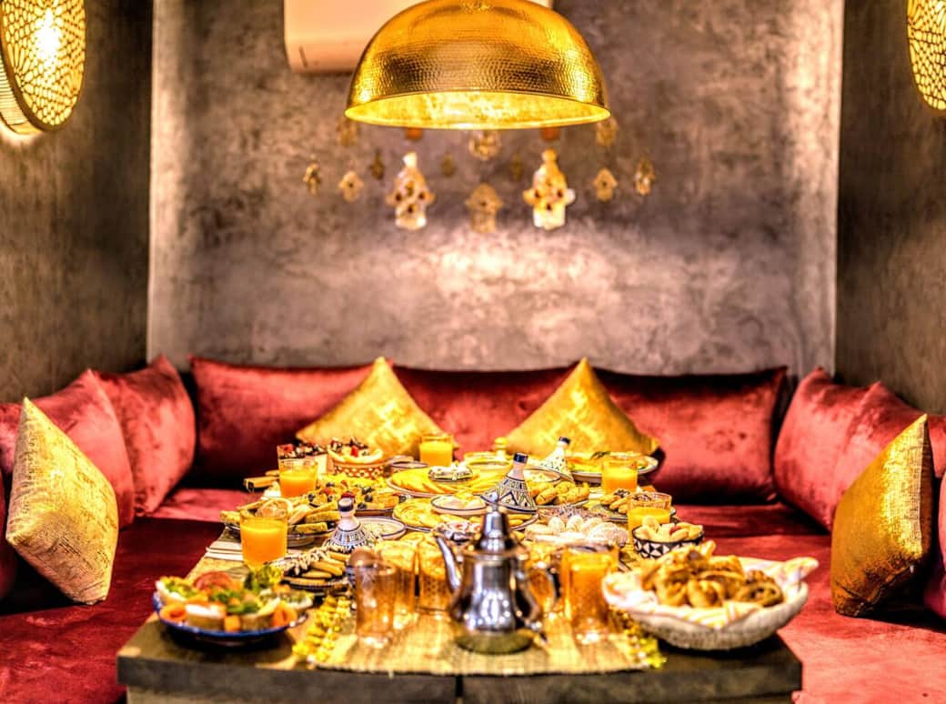 Displayed is an idea of some items from a traditional Moroccan breakfast- please note this is not the daily amount of breakfast served. Display is for picture purposes. Displayed is an idea of some items from a traditional Moroccan breakfast- please note this is not the daily amount of breakfast served. Display is for picture purposes.