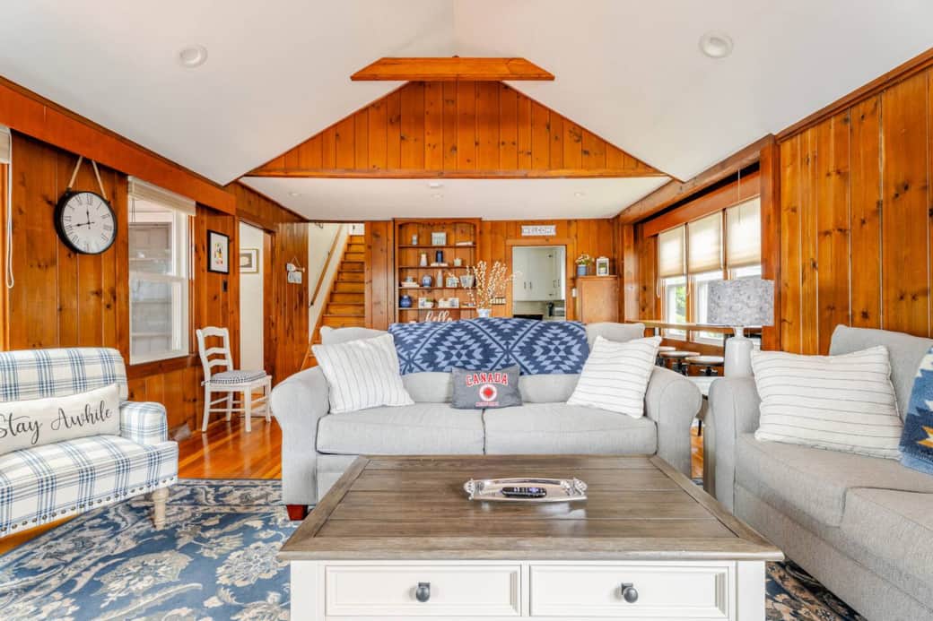 Coffee table opens up to a seated dining table for 2-4 people with storage of bedsheets for the pullout sofa bed.