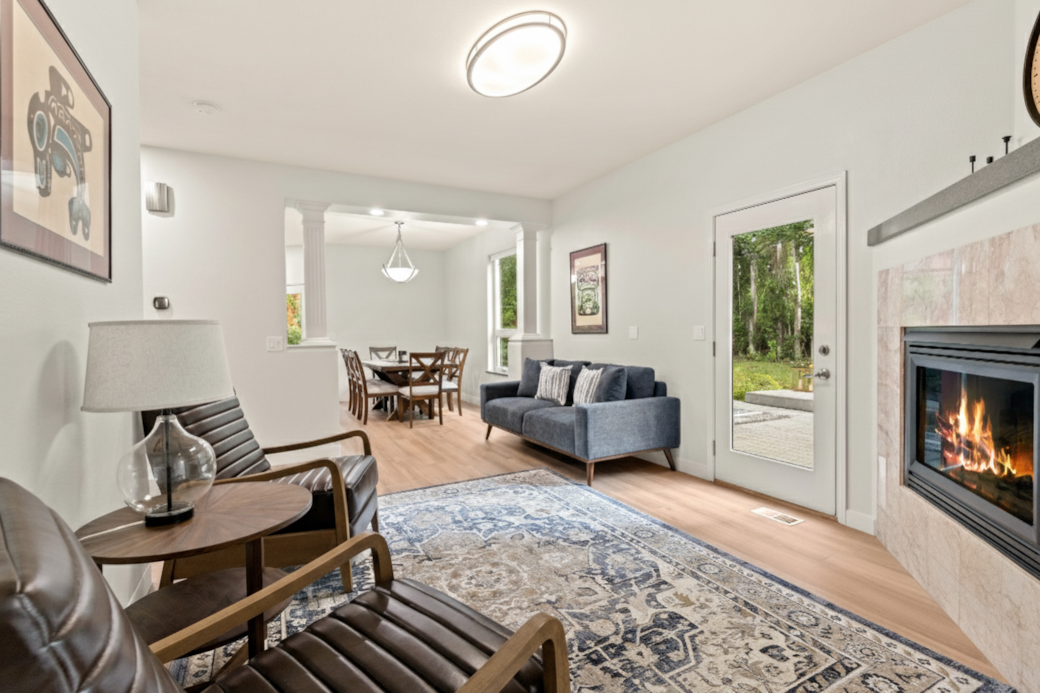 Spacious open-concept living room – perfect for relaxing together after a day of adventure.
