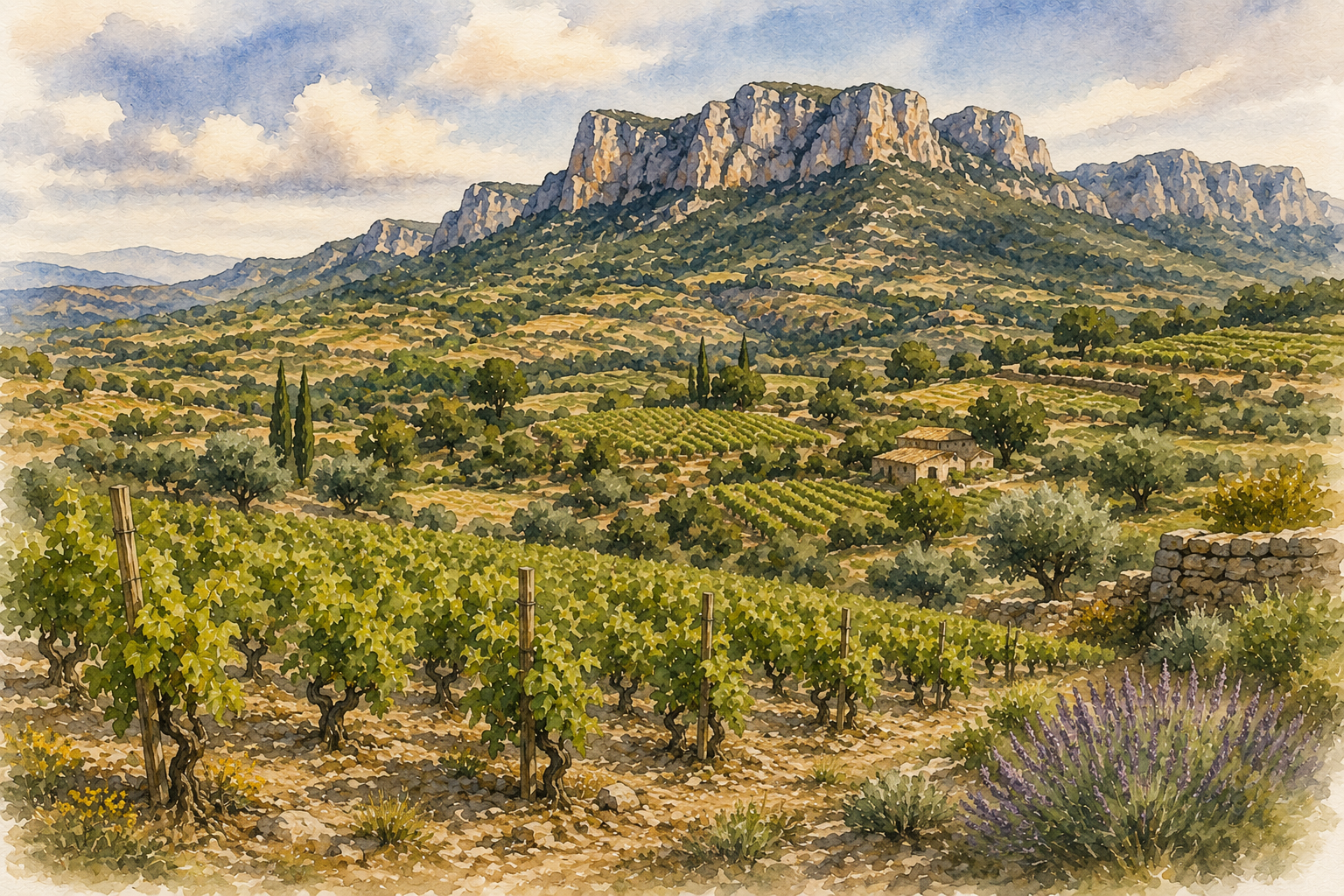 Watercolor vineyards of Montsant
