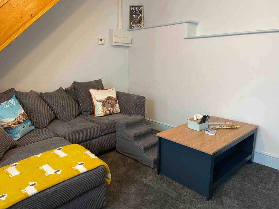 Cosy corner sofa with steps for your fury family to join you on the sofa. Cosy corner sofa with steps for your fury family to join you on the sofa.