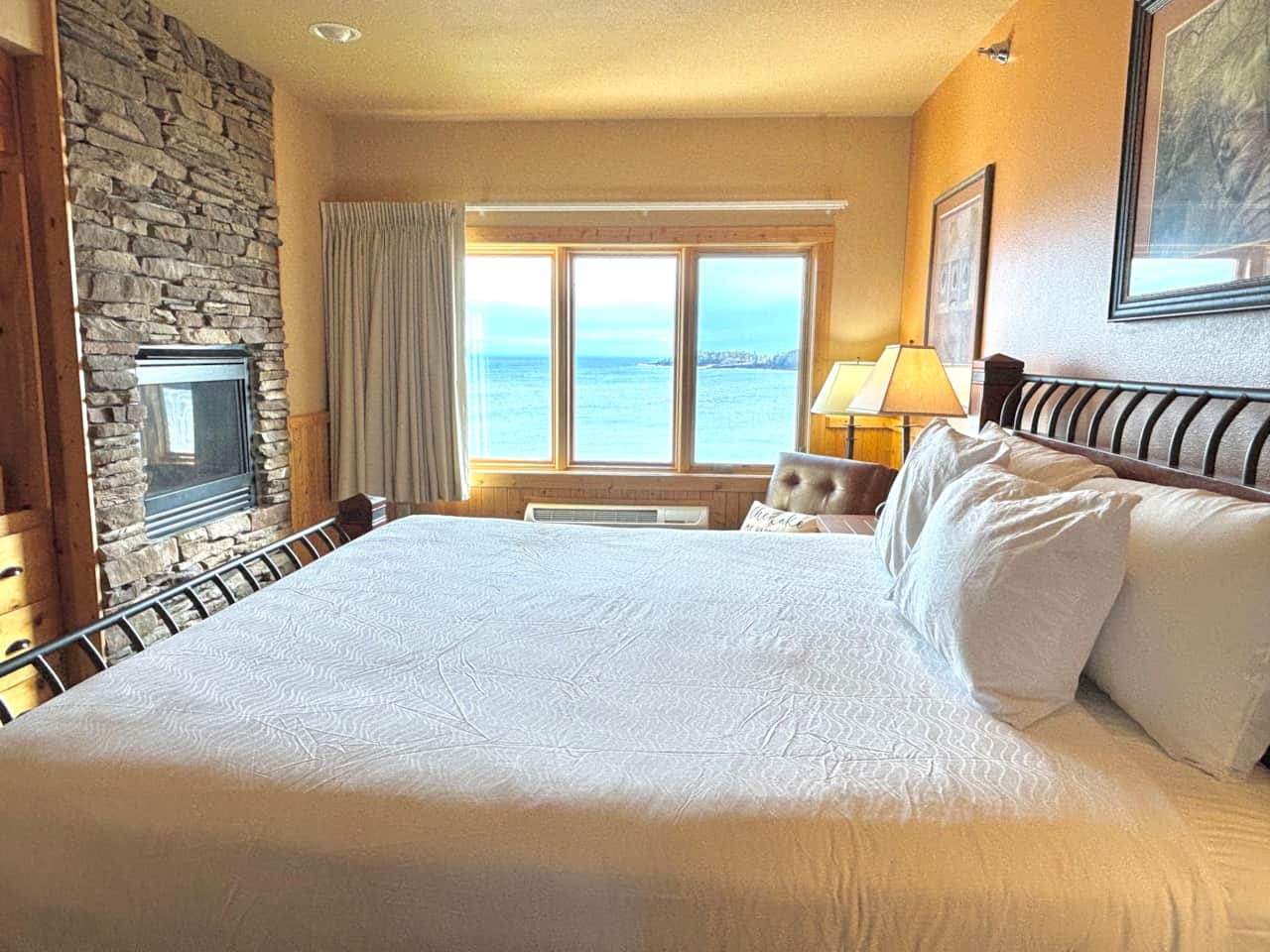 Nothing better than a king bed and a fireplace on a peaceful night.