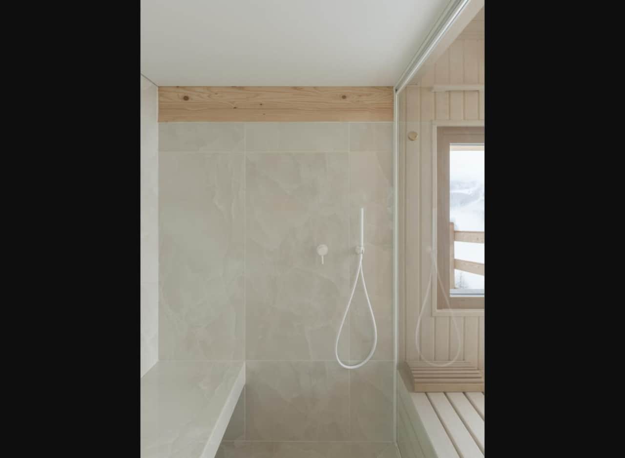 Hammam (steam room) with window onto the forest