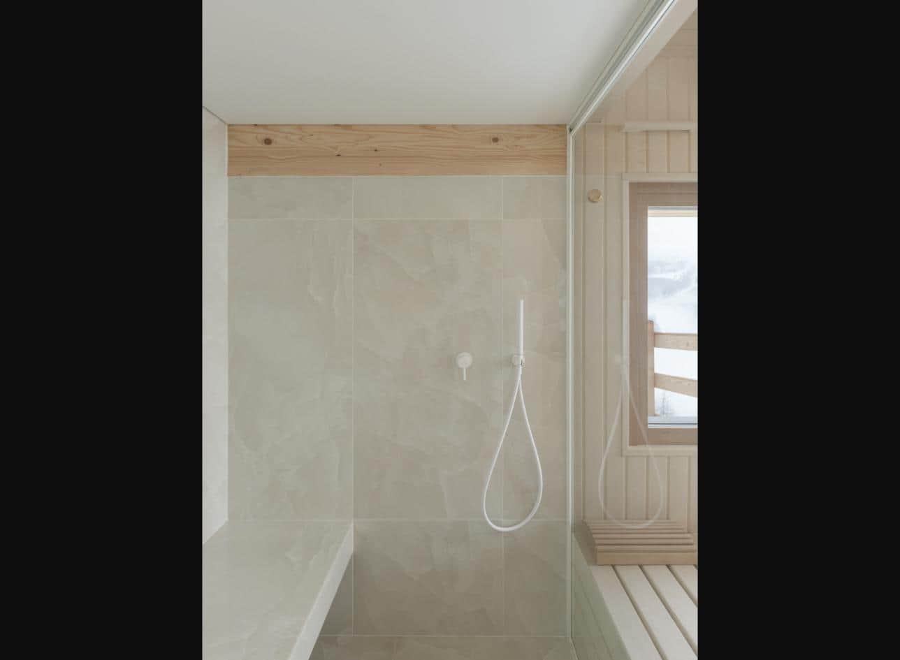 Hammam (steam room) with window onto the forest