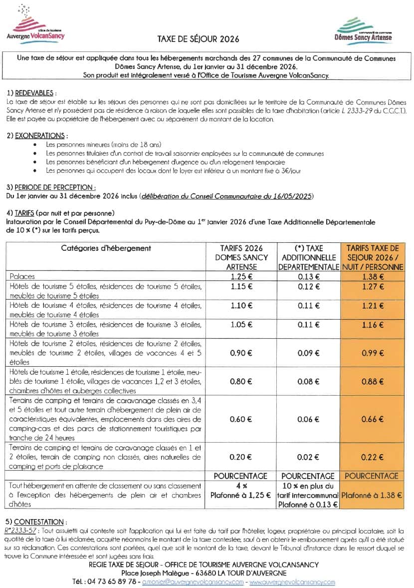 Taxe de séjour 2026