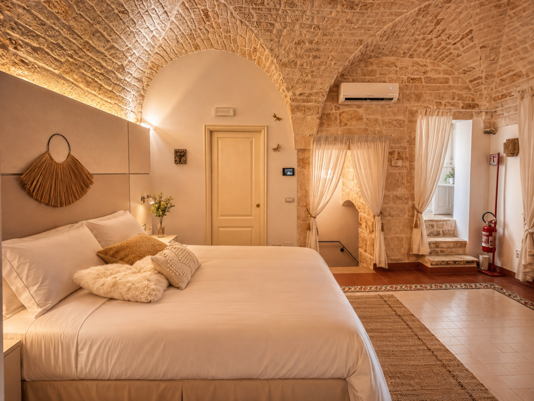 Sleeping area with queen-size bed