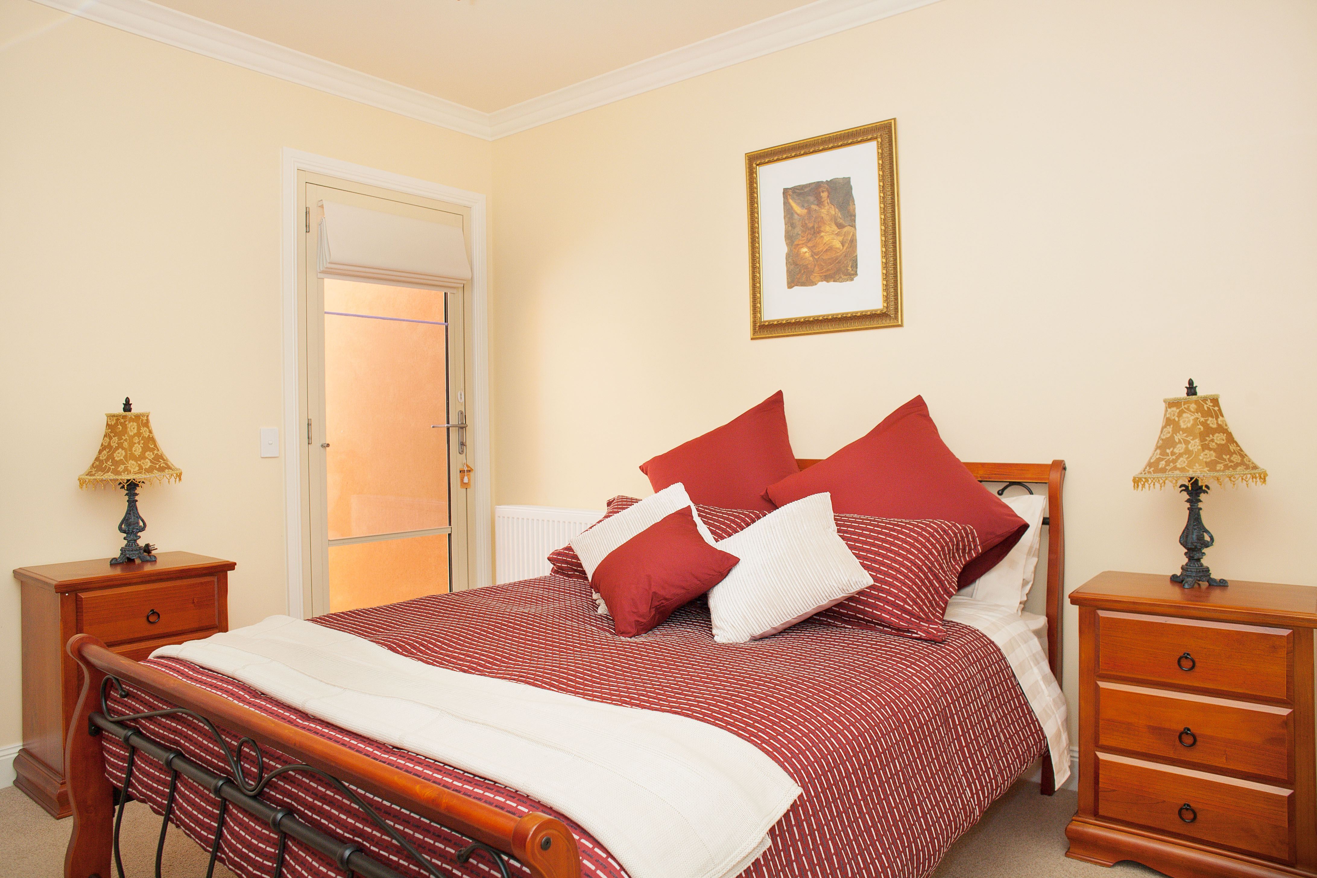 Beautiful queen size bed with luxury linen. 