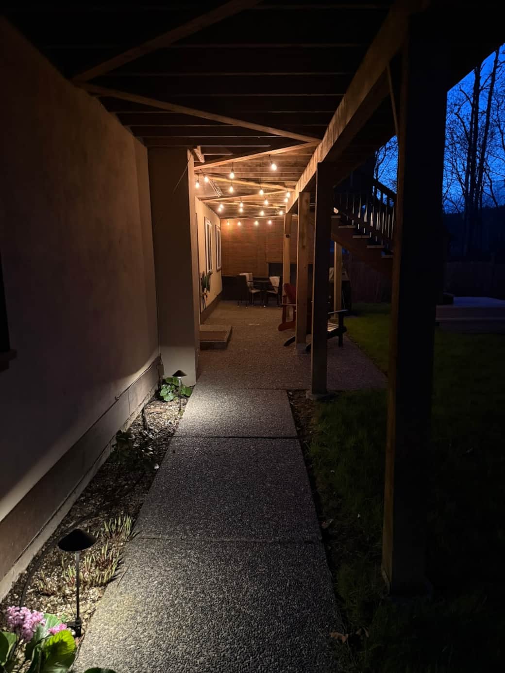 Night view of patio space