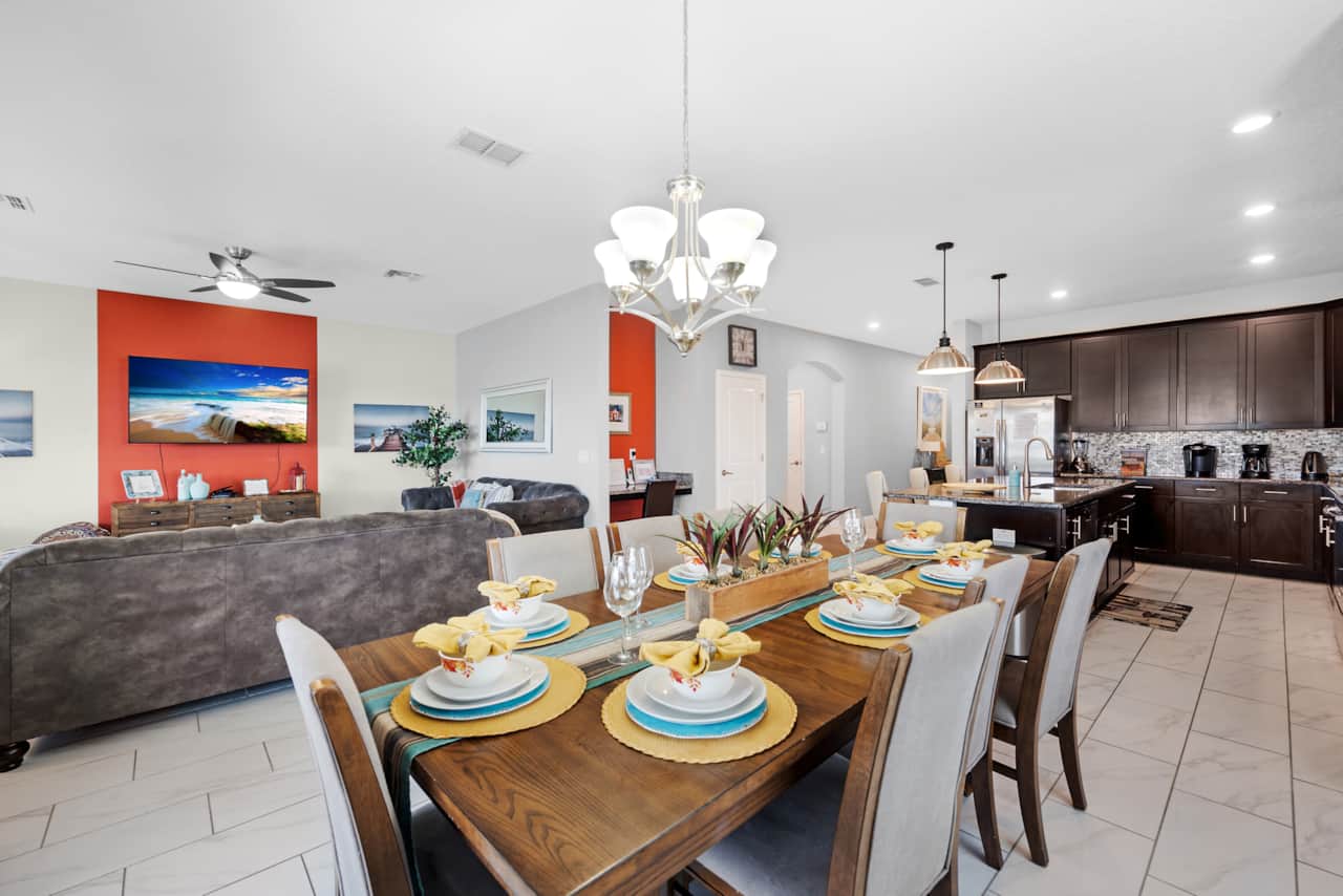 Fully furnished stylish dining room with seating for 8