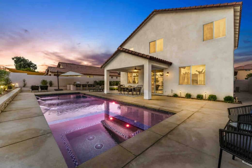 dusk views of pool area... dusk views of pool area...