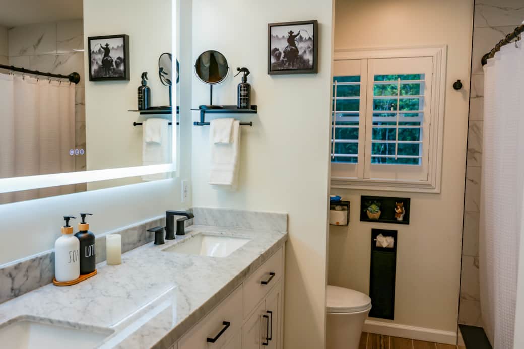 Double vanity bathroom with laundry Double vanity bathroom with laundry