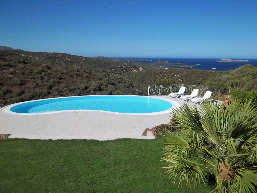 Prato, palme e la piscina privata a sfioro di Villa Veronica, Sardegna