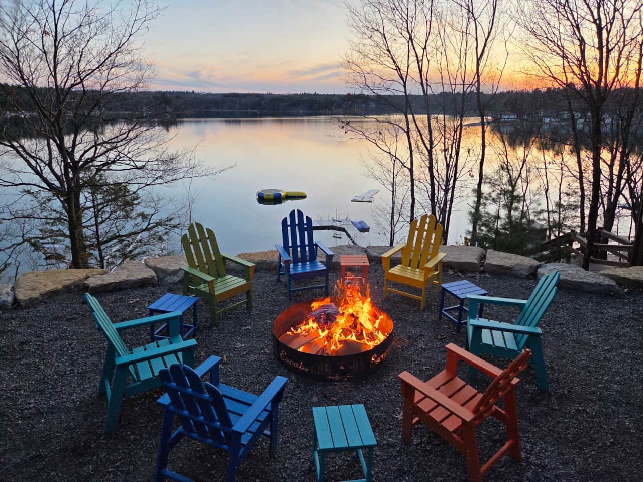 Lakefront Fire Pit Overlooking Pleasant Lake