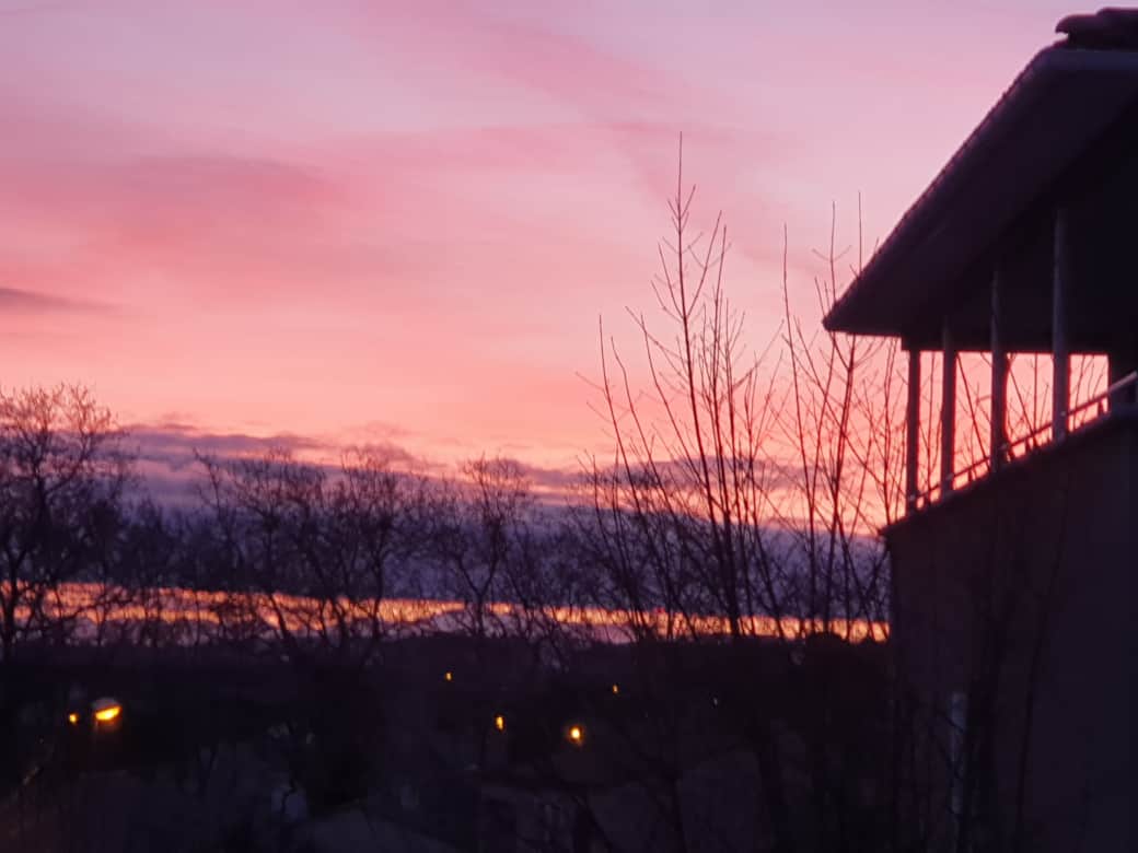 View from balcony at sunset