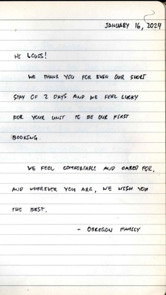 Handwritten guest review comfortable and cared for Raya P09