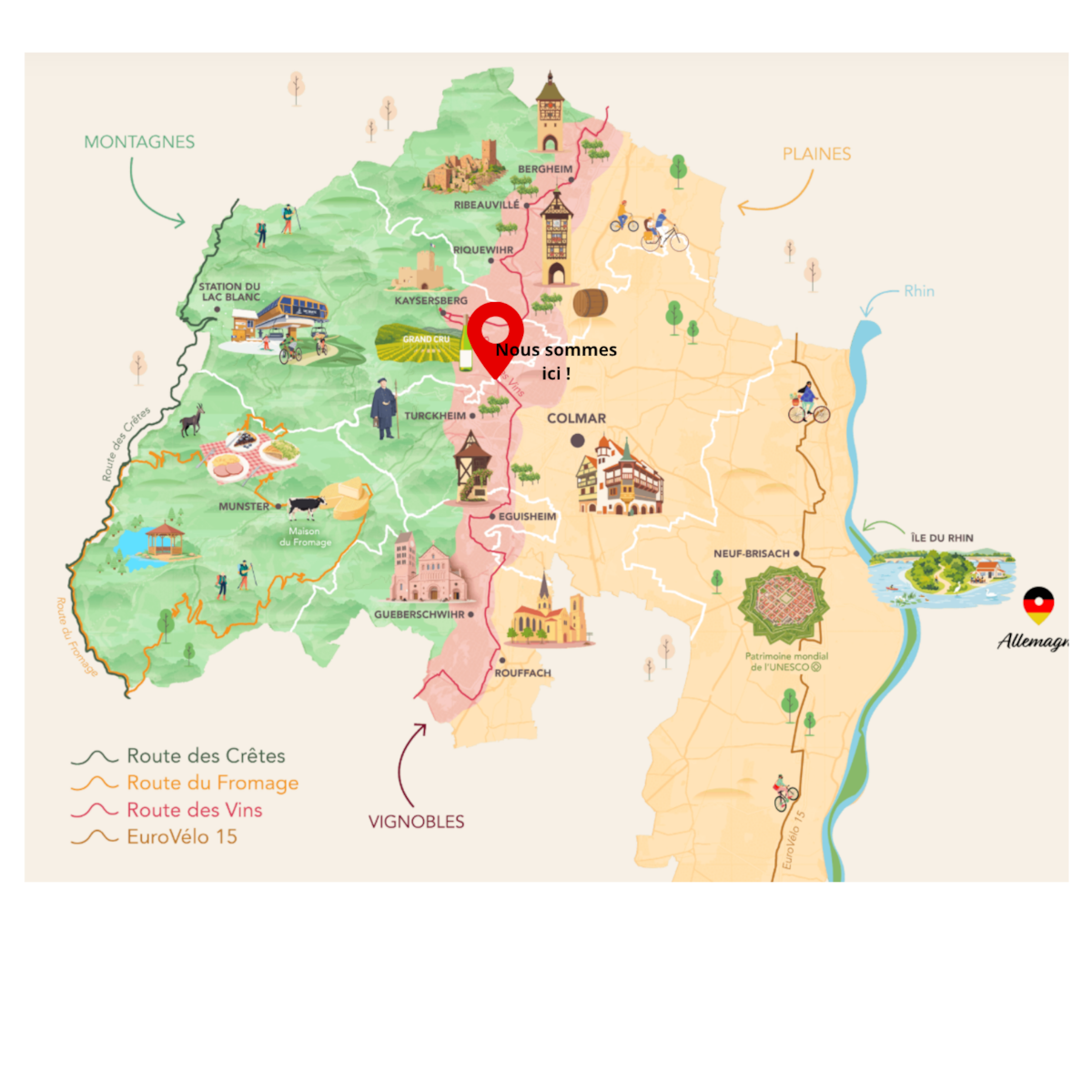 Carte touristique de l’Alsace autour d’Ingersheim
