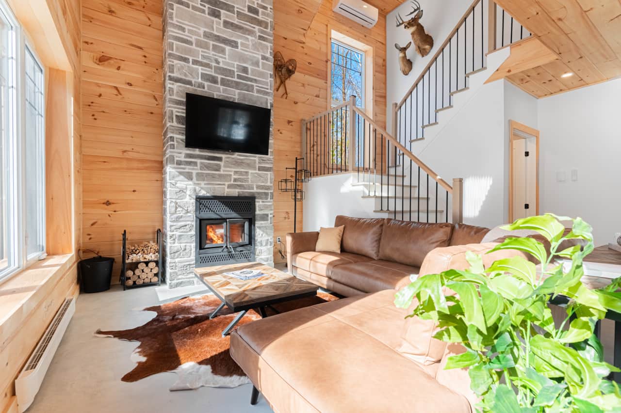 Salon avec foyer au bois - rez-de-chaussée