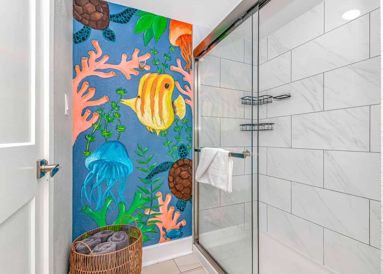 Custom Coastal Bathroom w/ Walk-In Glass Shower