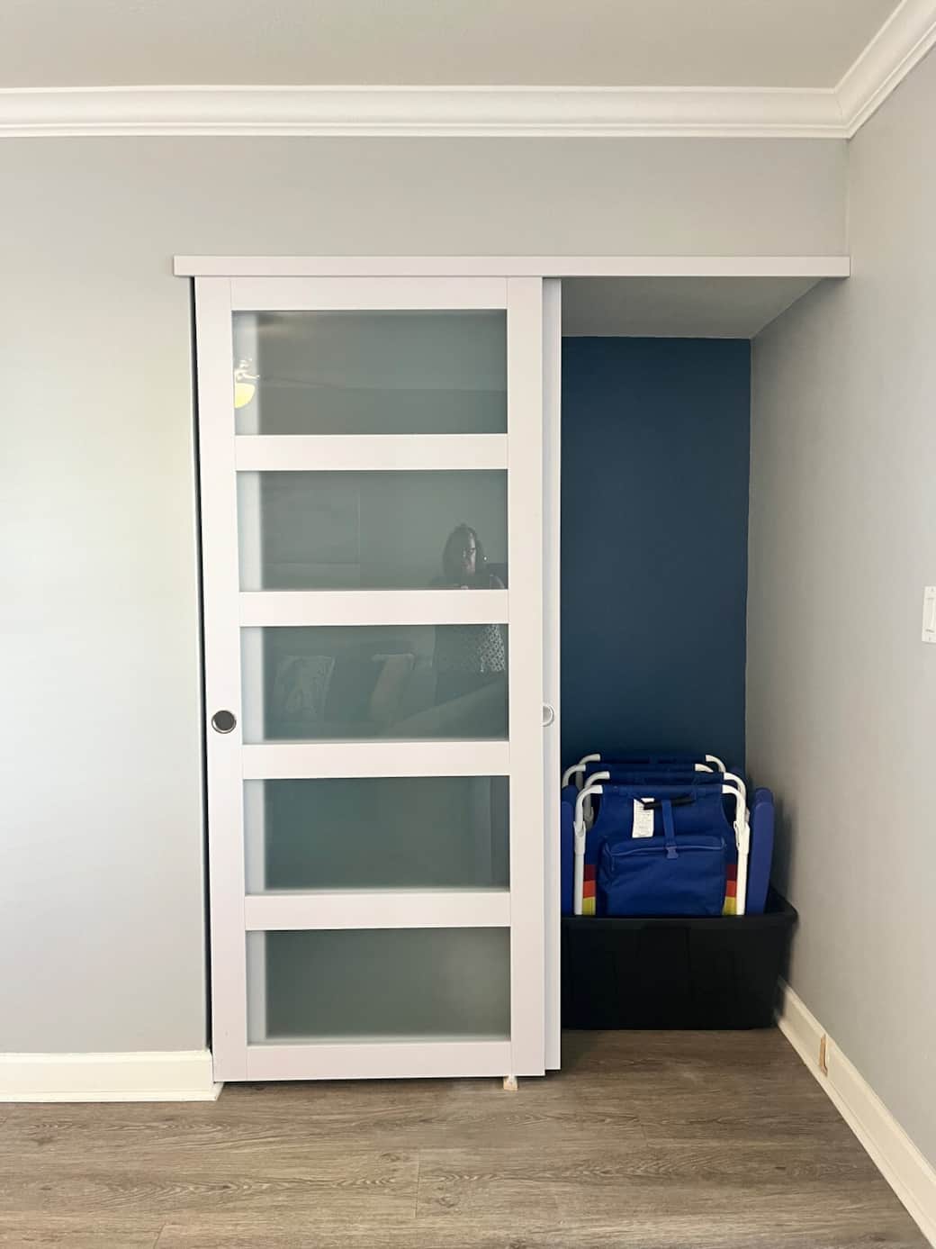 New closet added to living room for beach items - chairs , umbrella and beach cart 