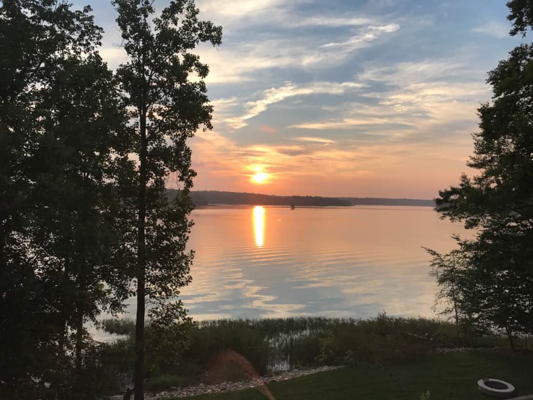 Sunrise on the Lake Anna from the waterfront Luxury Log Home