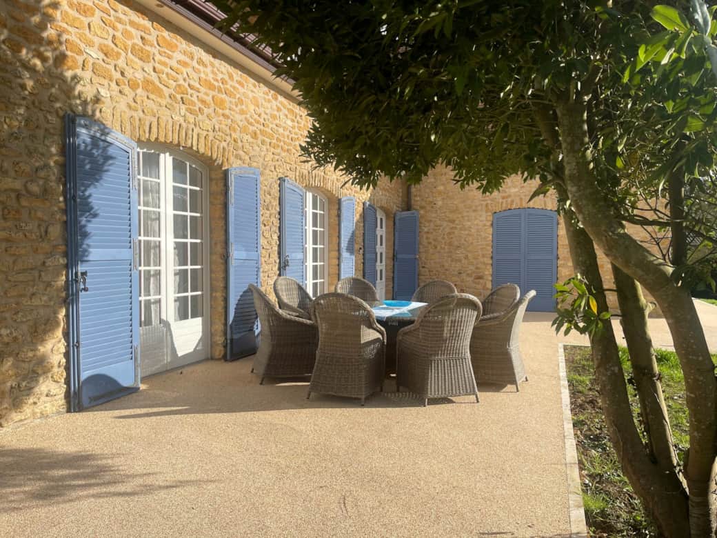 Peaceful outdoor dining terrace at a Dordogne holiday home Peaceful outdoor dining terrace at a Dordogne holiday home