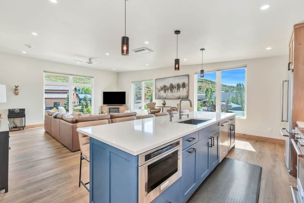 Open living room and kitchen Open living room and kitchen