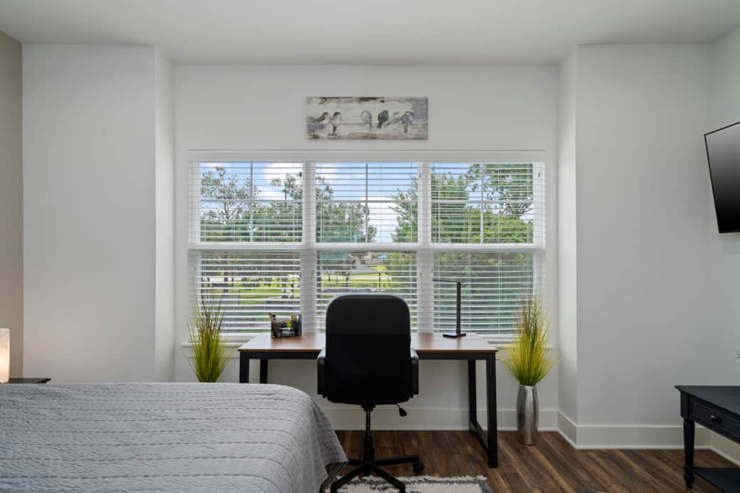 Primary bedroom overlooking a park. Primary bedroom overlooking a park.