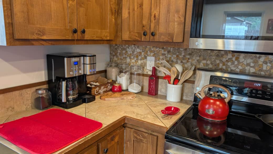 Enjoy a morning beverage with our well-stocked coffee station