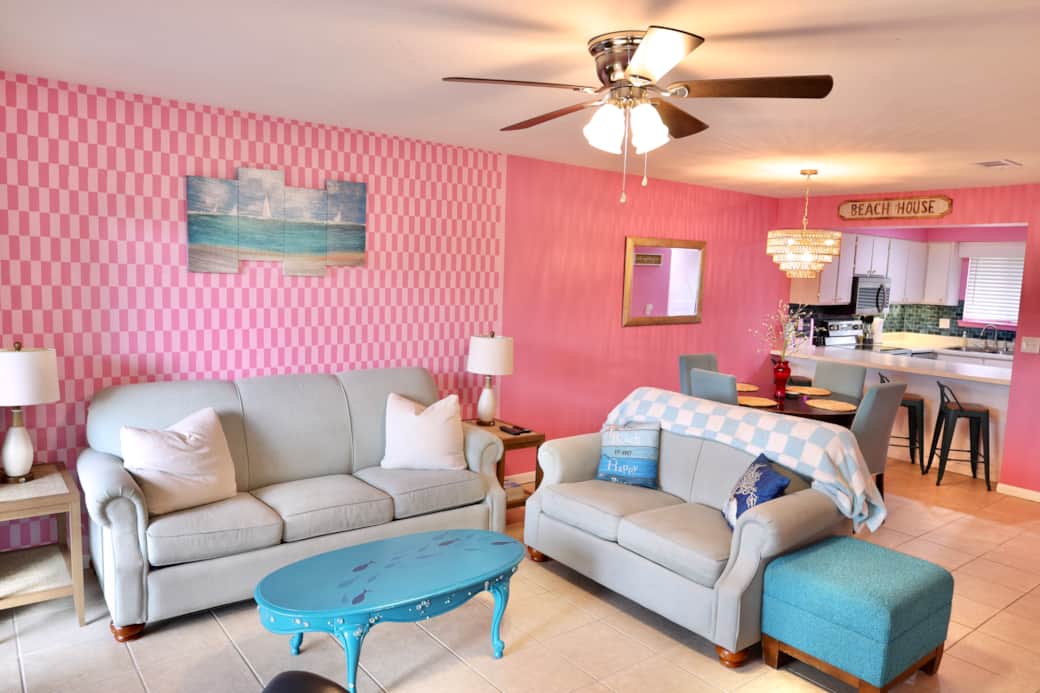 Living room area with queen sofa bed