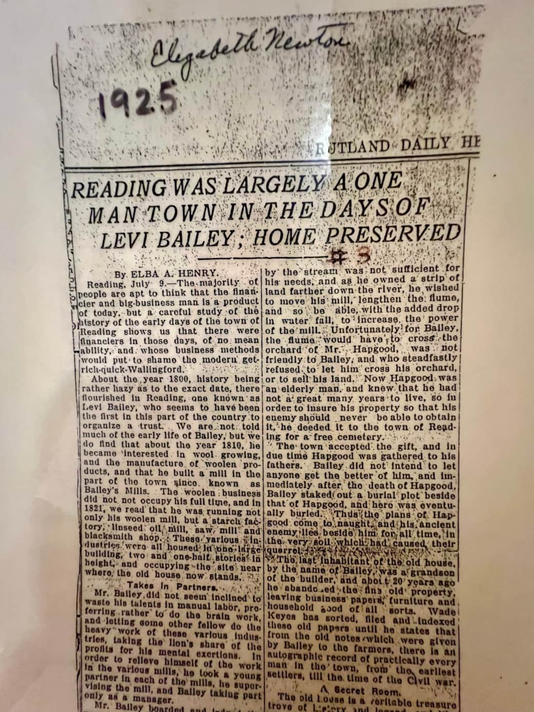 1920’s Newspaper Article 