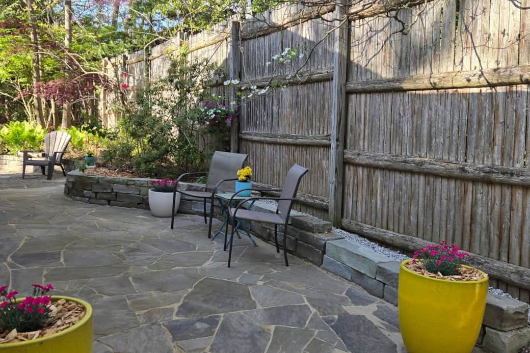 Tennessee bluestone patio behind the house. It's a nice spot for a cup of coffee or a private conversation.