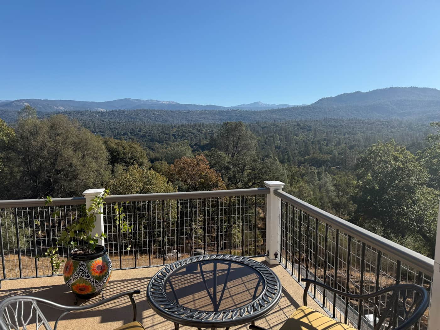 Mountain view from the deck at Mountain Daddies Bed and Breakfast in Oakhurst California