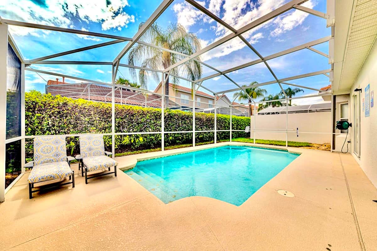 Pool area is protected by safety alarms fitted in the villa